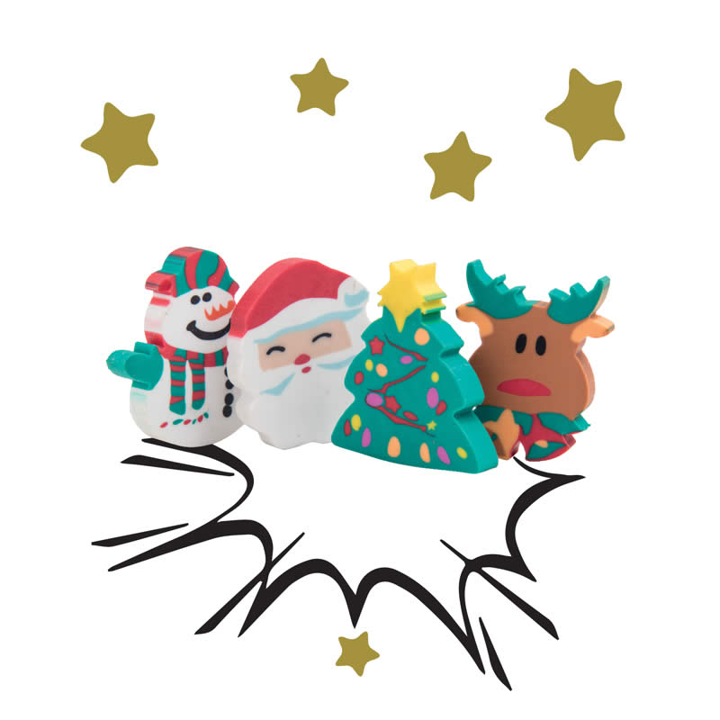 Pupazzo di neve, babbo natale, alberello e renna: con FLOP hai tutte le principali icone del Natale a forma di… gomma per cancellare!
