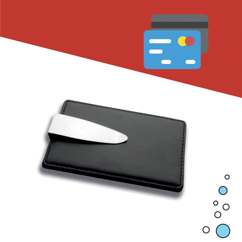 SULLIVAN è un elegante fermasoldi e porta carte di credito in similpelle con una taschina per le carte e una clip in metallo per le banconote. Personalizzabile da entrambi i lati ma anche sulla clip.