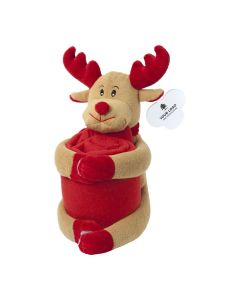 ANDREW - Peluche Cervo con coperta in pile, a tema natalizio 