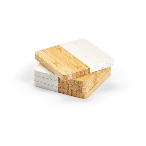 KAHLO - Sottobicchieri Marmo e Bambù. Set da 4