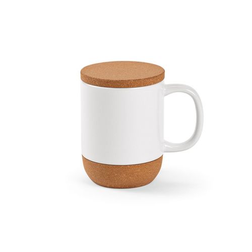 EBRO - Tazza 380ml in ceramica, con coperchio e base in sughero