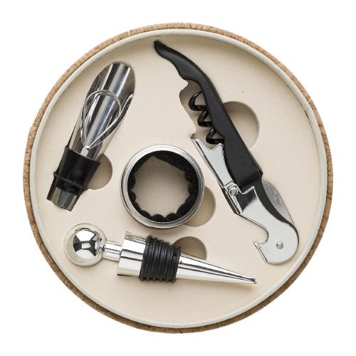 MILANA - Set vino de PU com aspeto de cortiça con 4 accessori 