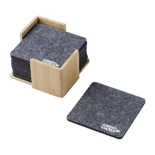 LAWRENCE - Set sottobicchieri in feltro rPET con custodia in bambù 