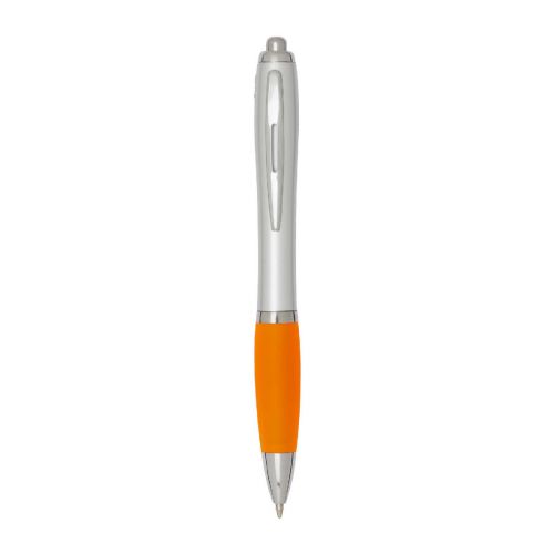 NASH - Penna a sfera in plastica riciclata certificata RCS con fusto argentato e impugnatura colorata 