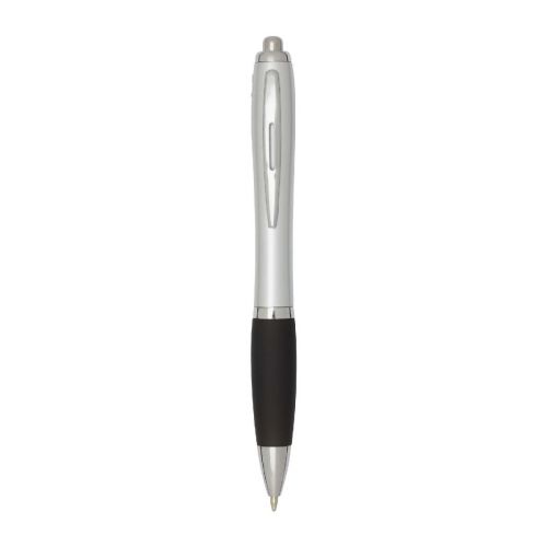 NASH - Penna a sfera in plastica riciclata certificata RCS con fusto argentato e impugnatura colorata 