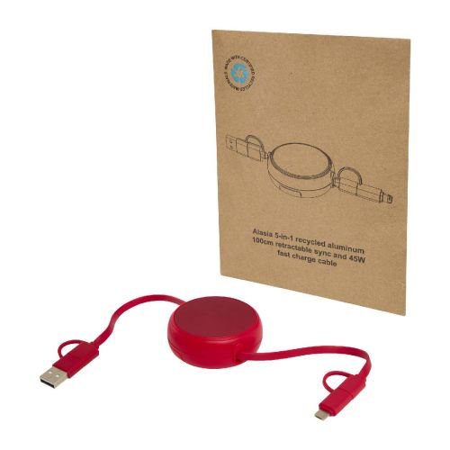 RECHARGE SYNC 5IN1 - Cavo retrattile 5 in 1 da 100 cm in plastica riciclata e alluminio per la sincronizzazione dei dati e la ricarica rapida da 4