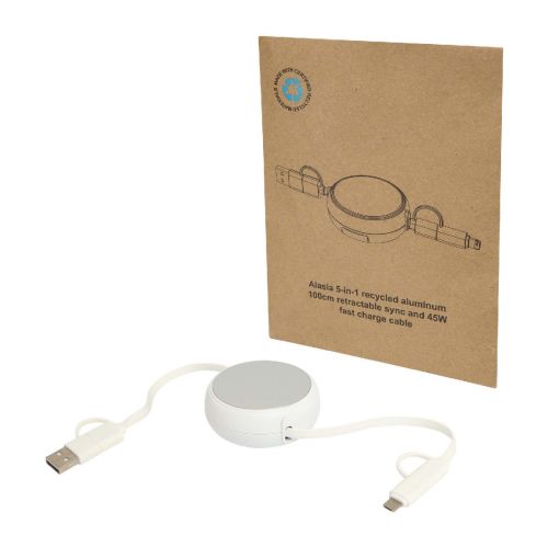 RECHARGE SYNC 5IN1 - Cavo retrattile 5 in 1 da 100 cm in plastica riciclata e alluminio per la sincronizzazione dei dati e la ricarica rapida da 4