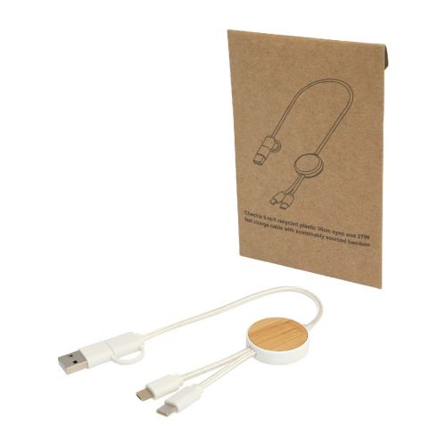 W - Cavo 5-in-1 in plastica riciclata da 30 cm per la sincronizzazione dei dati e la ricarica rapida da 27 con dettagli in bamb