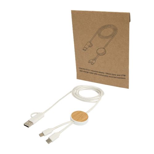 W - Cavo 5-in-1 in plastica riciclata da 150 cm per la sincronizzazione dei dati e la ricarica rapida da 27 con dettagli in bam