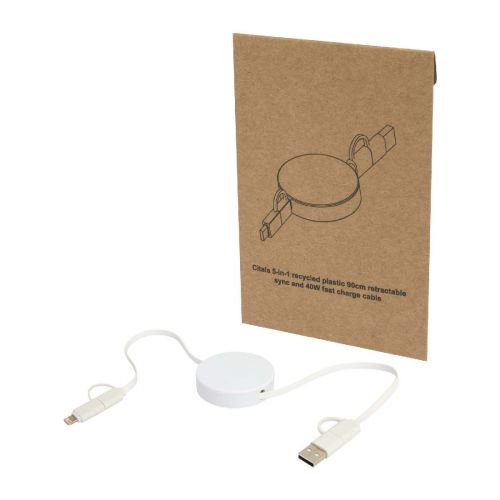 W CITALA - Cavo 5-in-1 in plastica riciclata retrattile da 90 cm per la sincronizzazione dei dati e la ricarica rapida da 40 