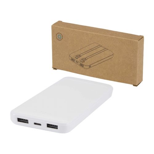 ADHIL - Power bank da 10.000 mAh e 10 W in plastica riciclata con 2 cavi integrati 