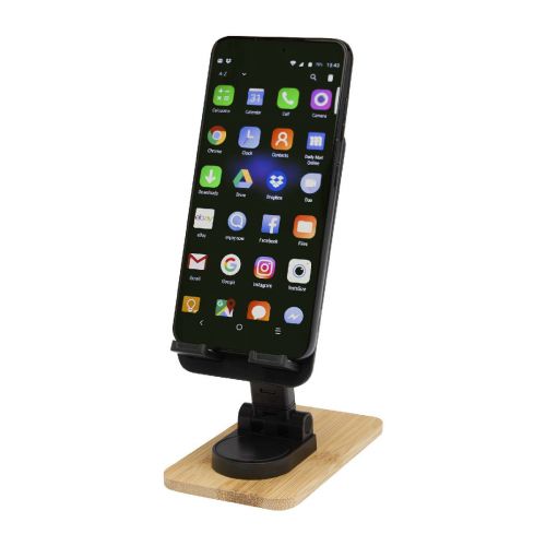 ALFIRK - Supporto per telefono da tavolo pieghevole in plastica riciclata con dettagli in bambù 