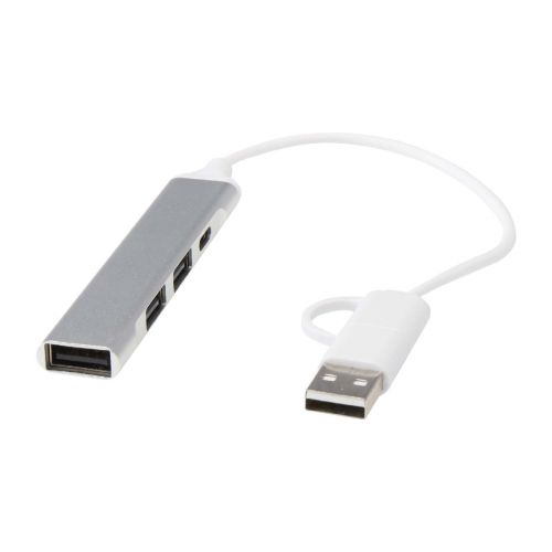ALKAID - Hub USB-A e Tipo-C a 4 porte in alluminio riciclato con doppio ingresso 