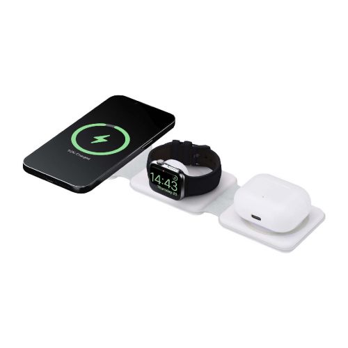 ARMUS - Caricabatterie wireless 3 in 1 da 15 W pieghevole in plastica riciclata 