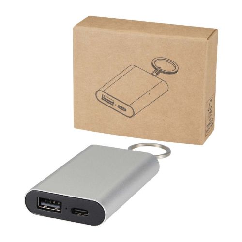 ARCTURUS - Power bank da 2000 mAh in alluminio riciclato con portachiavi 