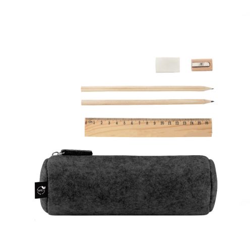 NOMAD - Astuccio multiuso in feltro riciclato (100% rPET) con righello, matite, gomma e temperino