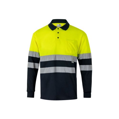 VL VULCAN LARGE - Polo bicolore bird-eye (160g/m²) con maniche lunghe, in poliestere (100%)