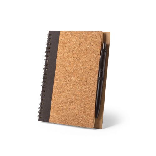 VICENTE - Block notes B6 con penna a sfera in sughero e poliestere riciclato (100% rPET)