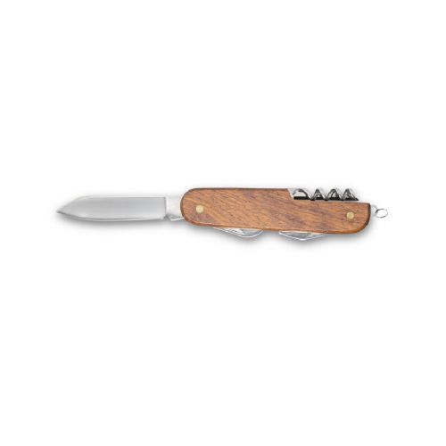 BELPIANO - Coltello tascabile multifunzione in acciaio inox e legno