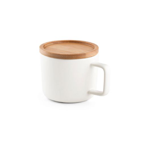 FANGIO - Tazza in ceramica da 220 mL con tappo e base in bambù