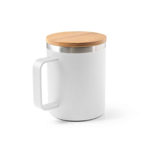 LAUDA - Tazza in acciaio inossidabile riciclato al 90% con coperchio in bambù 420 mL