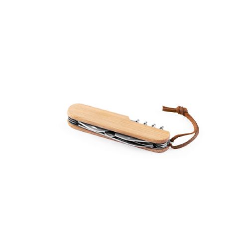 RYKER - Coltello tascabile multifunzionale in bambù e acciaio inossidabile con manico in PU