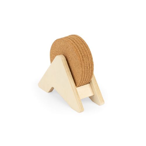 PLYCORK - Supporto in compensato con 6 sottobicchieri in sughero