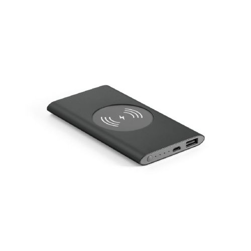 CASSINI - Power bank da 4'000 mAh con caricatore wireless da 5W in alluminio riciclato (100% rAL)