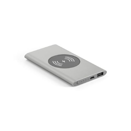 CASSINI - Power bank da 4'000 mAh con caricatore wireless da 5W in alluminio riciclato (100% rAL)