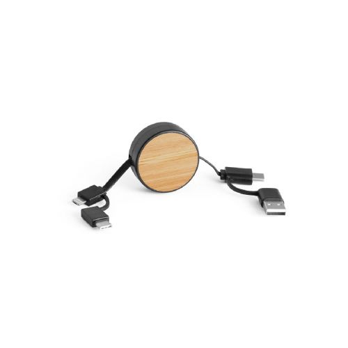 RUBINS - Cavo USB retrattile 6 in 1 in ABS riciclato (100% rABS) e bambù