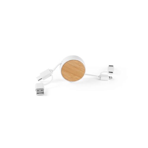 RUBINS - Cavo USB retrattile 6 in 1 in ABS riciclato (100% rABS) e bambù