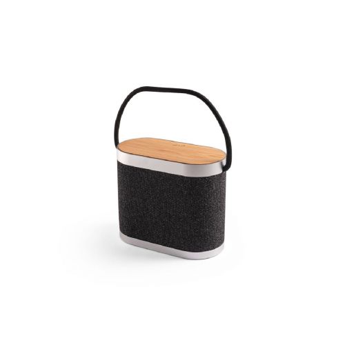 GUETTA - Altoparlante portatile da 5W con caricatore wireless superveloce da 15W e autonomia di 2 ore in bambù e PET riciclato (100% rPET)