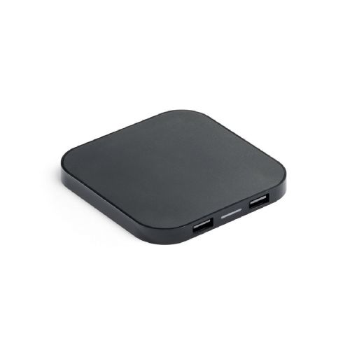 CAROLINE - Caricatore wireless superveloce da 15 W con HUB 2 porte USB-A in ABS riciclato (60% rABS)