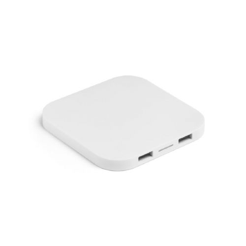 CAROLINE - Caricatore wireless superveloce da 15 W con HUB 2 porte USB-A in ABS riciclato (60% rABS)