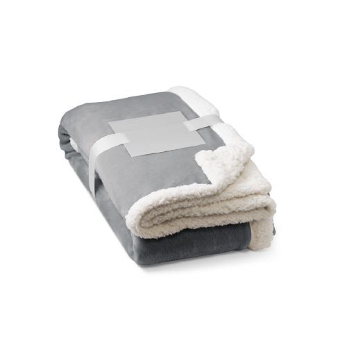 HEIDEN - Coperta reversibile in pile confezionata (190 g/m²) con nastro in raso e cartoncino personalizzabile