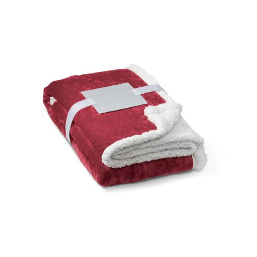 HEIDEN - Coperta reversibile in pile confezionata (190 g/m²) con nastro in raso e cartoncino personalizzabile