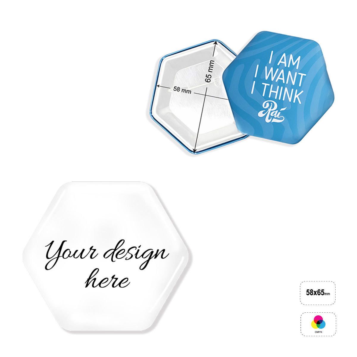 PIN HEXAGON 65 - spilla esagonale, 65x58mm | GL050105A