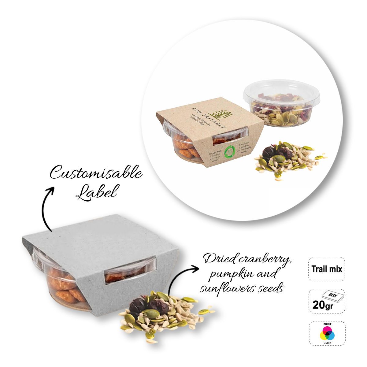 SNACK CUP - confezione di frutta secca e semi, 70x70x28 mm | GL810803A