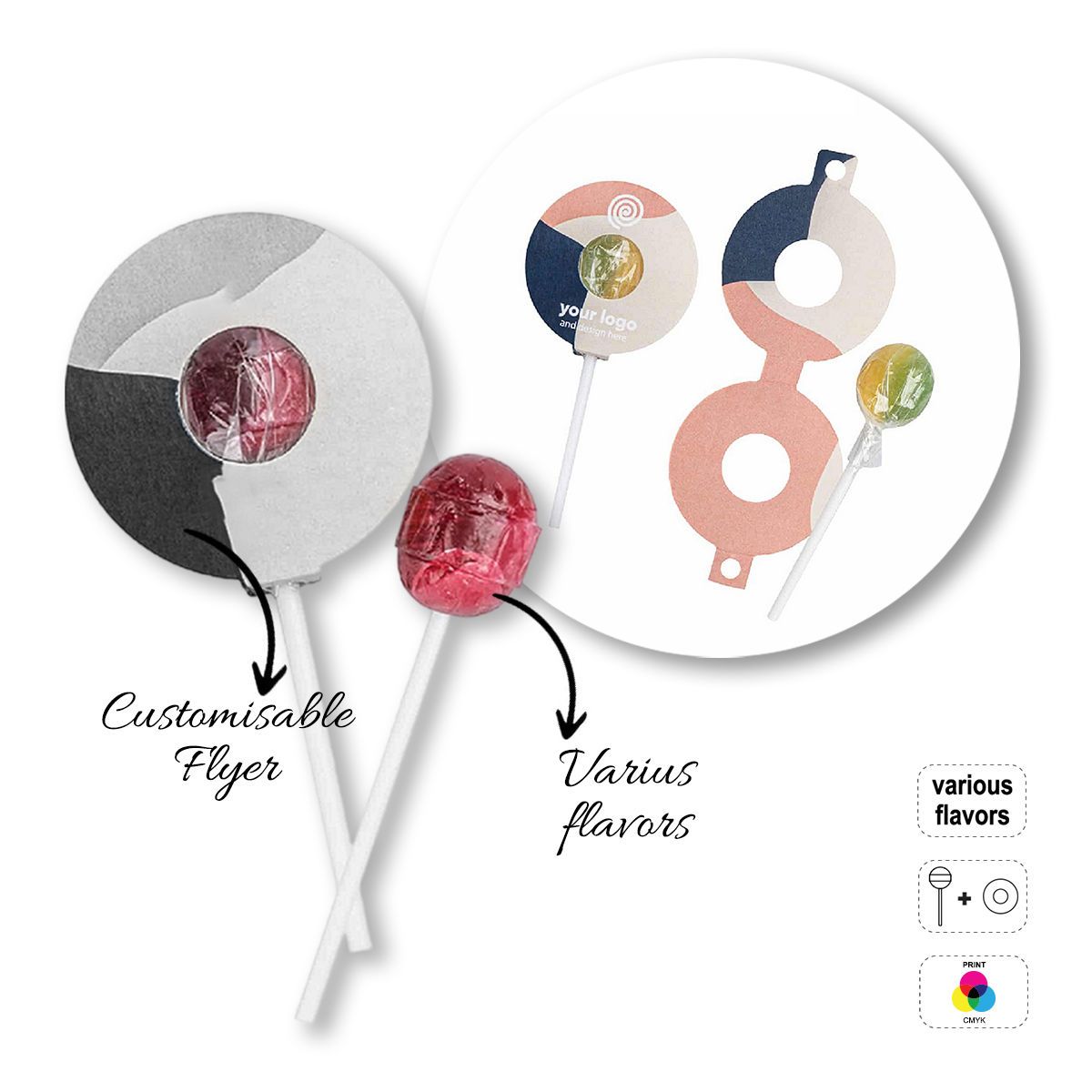 LOLLY BALL - lecca lecca sfera con flyer , 55x55x22 mm | GL810502A