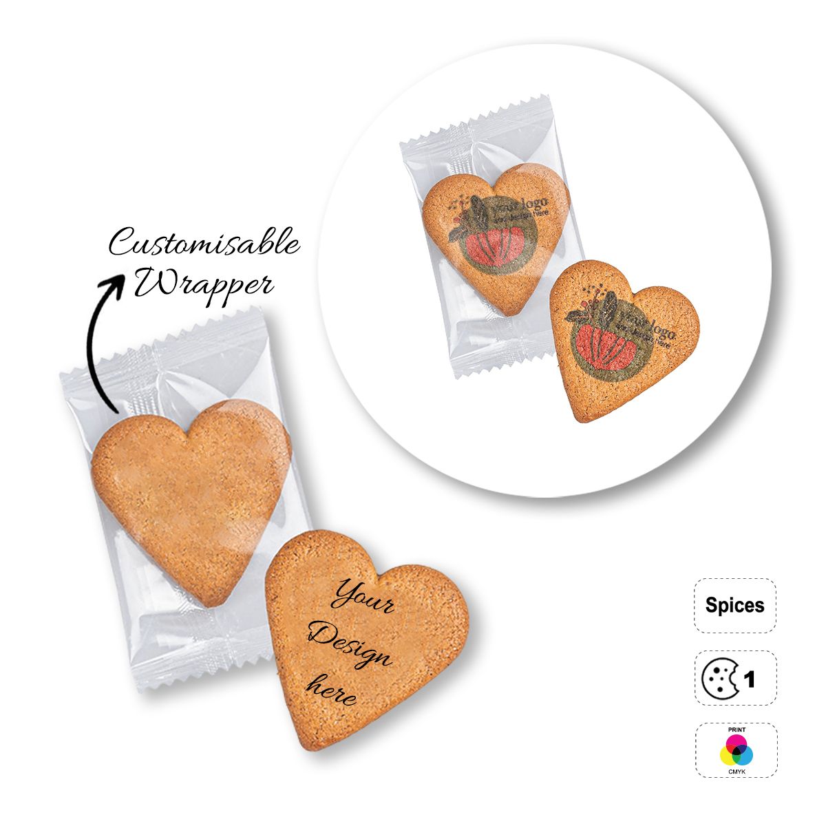 LOGO COOKIE - biscotti a forma di cuore, personalizzabili, 100x60 mm | GL810711A