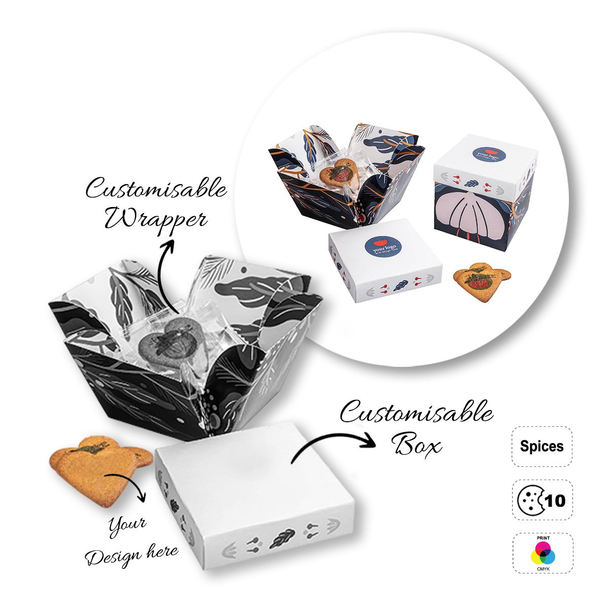 LOGO COOKIE - biscotti a forma di cuore, personalizzabili, 105x105x105 mm | GL810711E