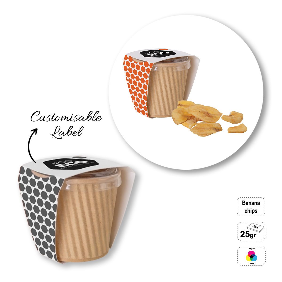 CRISPY CUP - confezione di chips di frutta, 63x63x63 mm | GL810808B