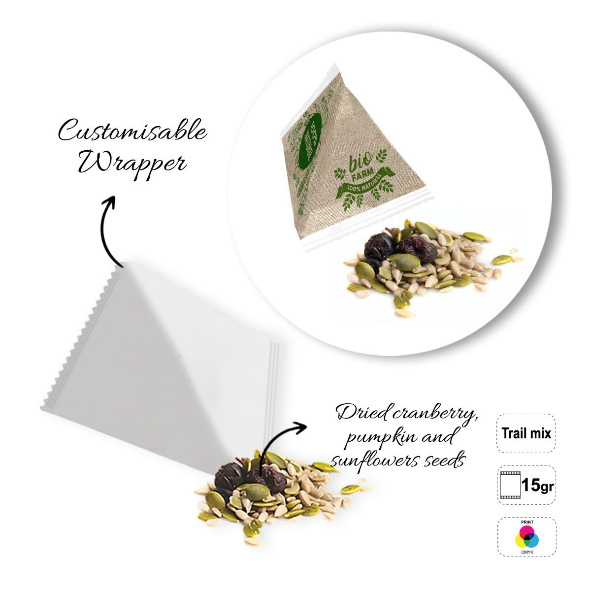 NATURAL PYRAMID - snack di frutta secca e semi, 70x70x70 mm | GL810834C