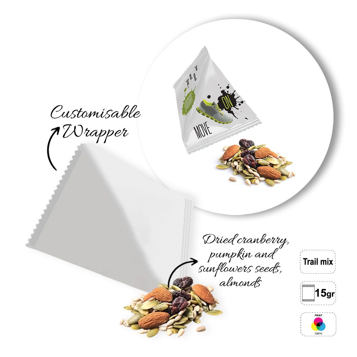 NATURAL PYRAMID - snack di frutta secca e semi, 70x70x70 mm | GL810834D