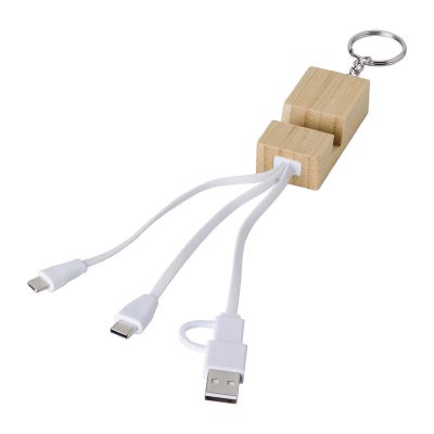 SUTTON - Portachiavi con cavi per la ricarica in bambù 