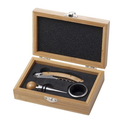 LEONIE - Set vino in bamboo ed acciaio inox 