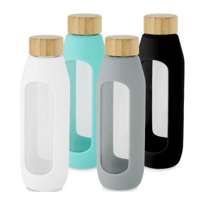TIDAN - Borraccia in vetro borosilicato da 600 ml con impugnatura in silicone