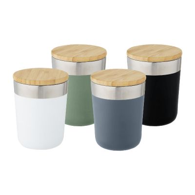 LAGAN - Bicchiere termico in acciaio inossidabile con isolamento sottovuoto in rame e coperchio in bambù da 330 ml 