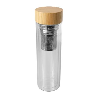 BAILEY - Borraccia con infusore in vetro borosilicato con coperchio in bambù da 400 ml