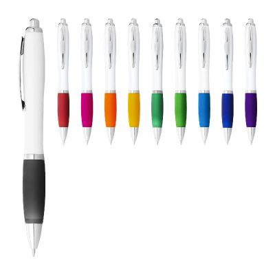 NASH - Penna a sfera con fusto bianco e impugnatura colorata
